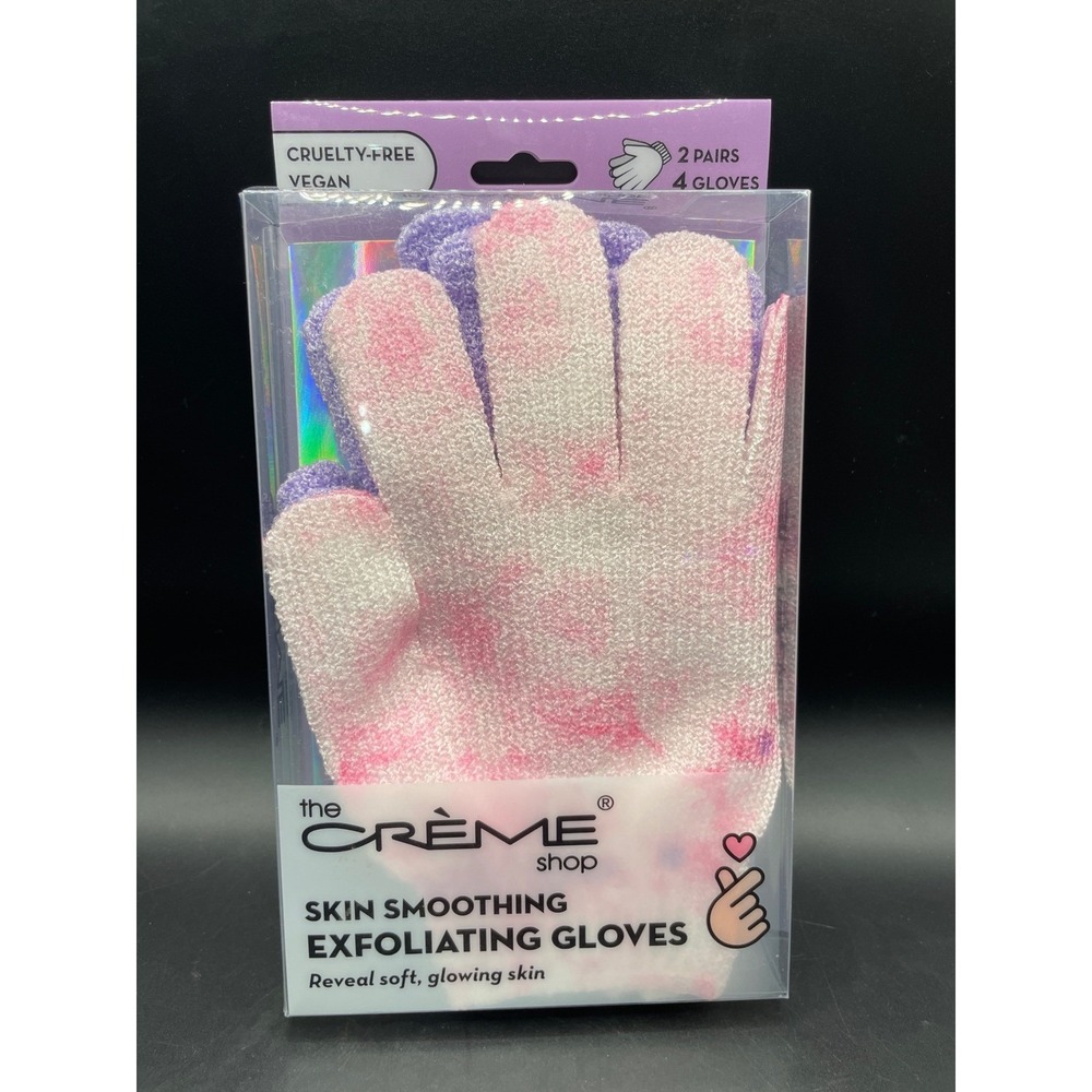 The Creme Shop Skin Smoothing Exfoliating Gloves 2 Pairs Pink Purple Tie Dye NEW